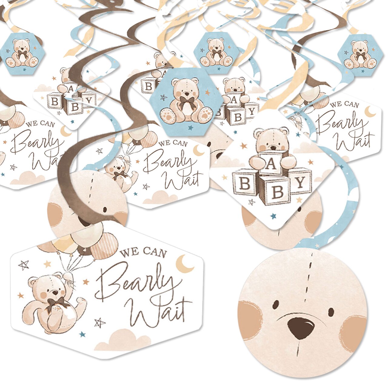 Big Dot of Happiness We Can Bearly Wait - Teddy Bear Baby Shower Hanging Decor - Party Decoration Swirls - Set of 40